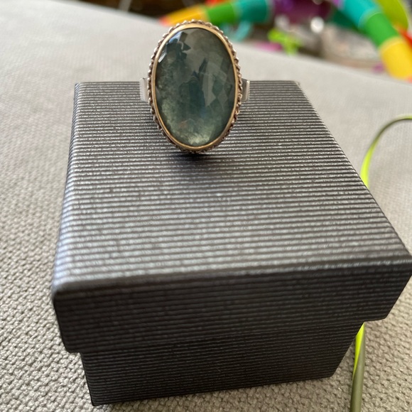 Jamie joseph moss aquamarine oval yellow gold ruffled ring - Picture 3 of 9